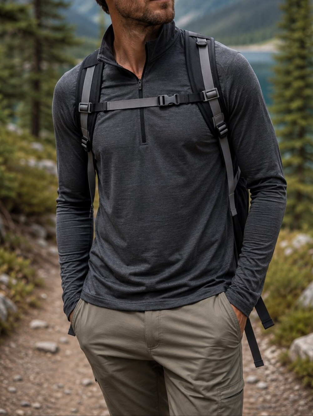 Icebreaker 200 Merino Wool Charcoal Gray Quarter Zip Base Layer Pullover Men's